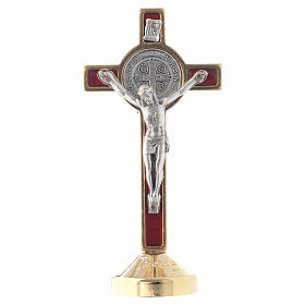 Metalowy krzyż na stół św. Benedykta czerwony