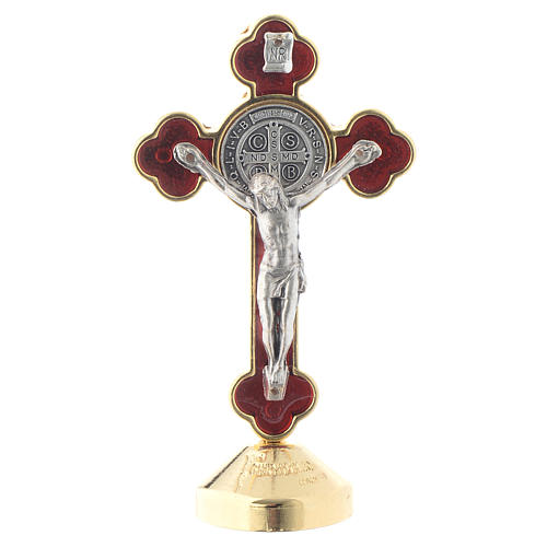 Cruz São Bento mesa metal gótico vermelho 1