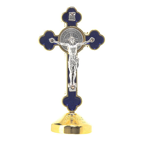Croix de St. Benoît style gothique en métal bleue table 5