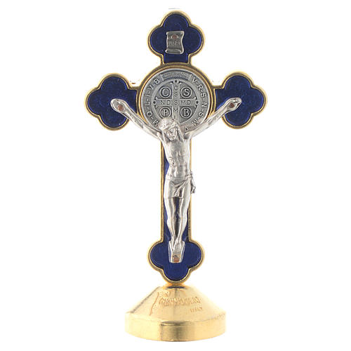 Croix de St. Benoît style gothique en métal bleue table 1