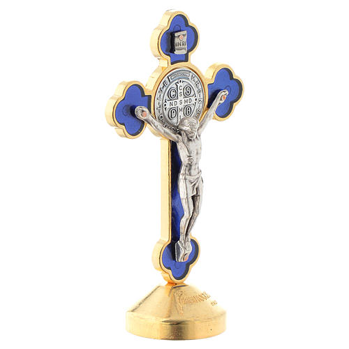 Croix de St. Benoît style gothique en métal bleue table 3