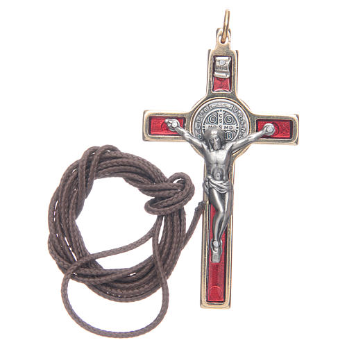 Krzyżyk świętego Benedykta na szyję czerwony eleg 3
