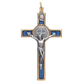 Saint Benedict cross blue collier