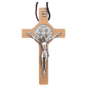 Saint Benedict cross pendant in natural wood