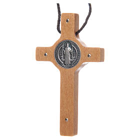 Saint Benedict cross pendant in natural wood