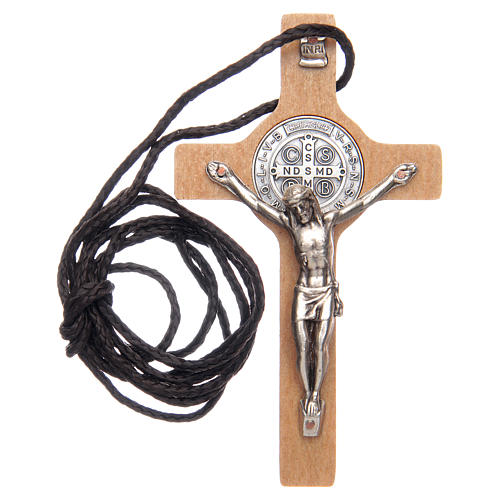 Saint Benedict cross pendant in natural wood 3