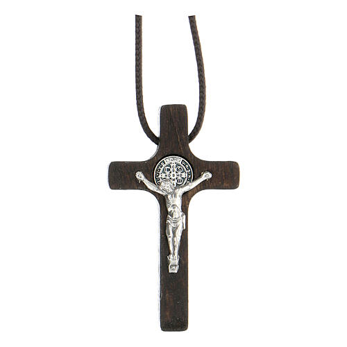 Collier croix St. Benoît noyer 1