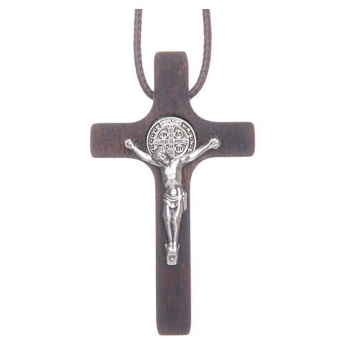 Collana con croce in legno di noce fatta a mano - Ciondolo in stile boho - Italia