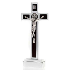 Saint Benedict Cross with Wood Inlays and Base
