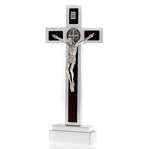 Saint Benedict Cross with Wood Inlays and Base 1