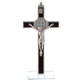 Saint Benedict cross with wood inlays and plexiglass base