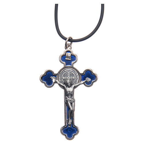 Kette Kreuz Heilig Benediktus gotisch Blau 6x3 2