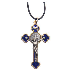 Collar cruz San Benito gótico azul 6 x 3