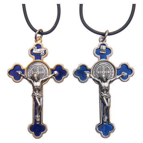 Collana croce San Benedetto gotica blu 6x3 6