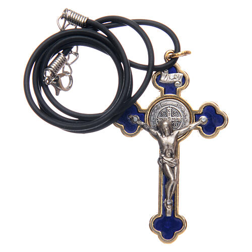 Naszyjnik krzyż święty Benedykt gotycki niebieski 6 X 3 5