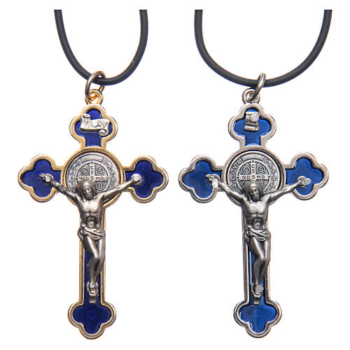 Naszyjnik krzyż święty Benedykt gotycki niebieski 6 X 3 6