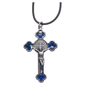 Colar cruz São Bento gótica azul escuro 6x3 cm