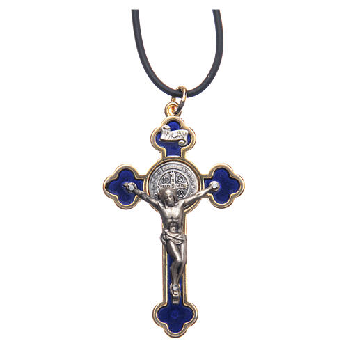 Colar cruz São Bento gótica azul escuro 6x3 cm 1