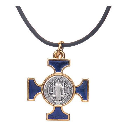 Naszyjnik krzyż święty Benedykt celtycki niebieski 2,5 X 2,5 1