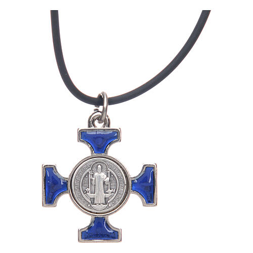 Naszyjnik krzyż święty Benedykt celtycki niebieski 2,5 X 2,5 2