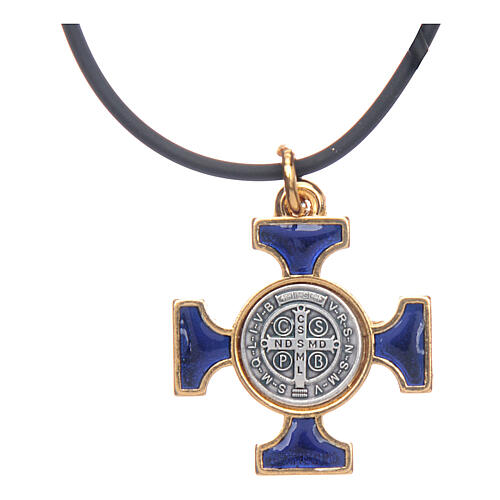 Naszyjnik krzyż święty Benedykt celtycki niebieski 2,5 X 2,5 3