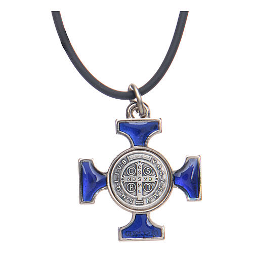 Naszyjnik krzyż święty Benedykt celtycki niebieski 2,5 X 2,5 4