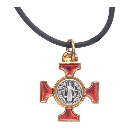 Collana croce San Benedetto celtica rossa 2x2 1