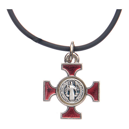 Collana croce San Benedetto celtica rossa 2x2 2