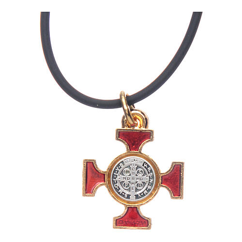 Collana croce San Benedetto celtica rossa 2x2 3