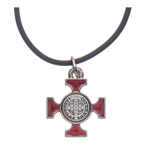 Collana croce San Benedetto celtica rossa 2x2 4