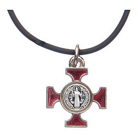 Naszyjnik krzyż święty Benedykt celtycki czerwony 2 X 2