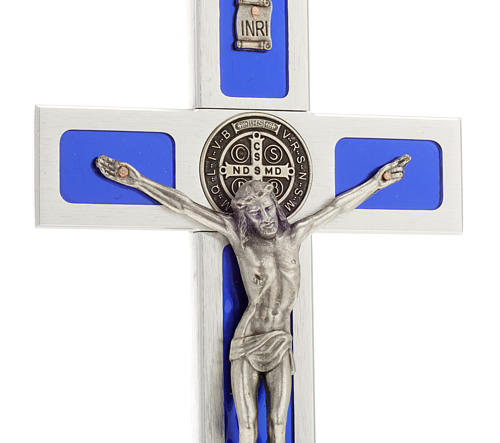 Saint Benedict cross with blue enamel and base 2