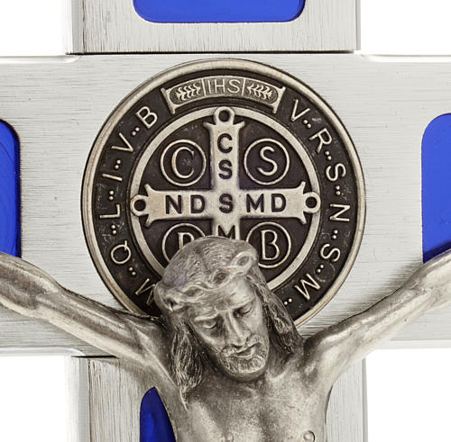 Saint Benedict cross with blue enamel and base 3