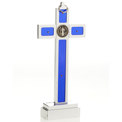 Cruz de mesa de latón con esmalto azul de Jesús 4