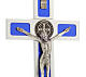 Croce San Benedetto da tavolo ottone smalto blu s2