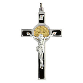 Pendentif croix Saint Benoit argent 925 médaille or 18k