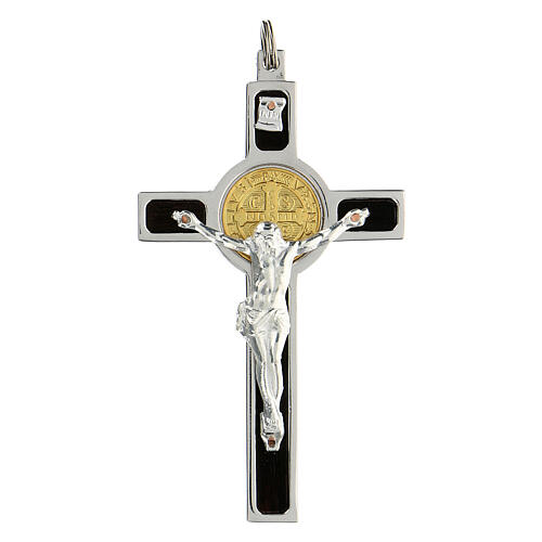 Pendentif croix Saint Benoit argent 925 médaille or 18k 1