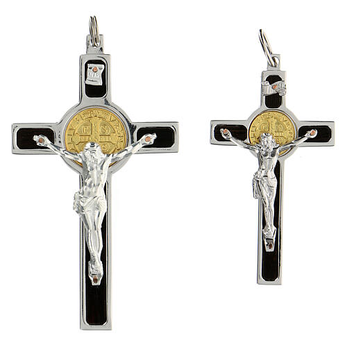 Pendentif croix Saint Benoit argent 925 médaille or 18k 2