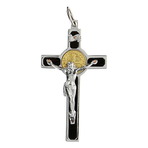 Pendentif croix Saint Benoit argent 925 médaille or 18k 3