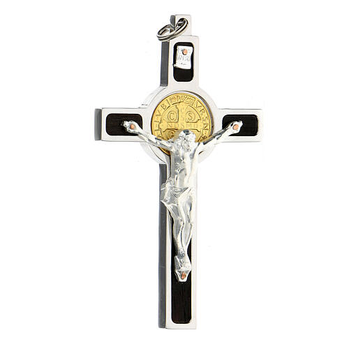 Pendentif croix Saint Benoit argent 925 médaille or 18k 4