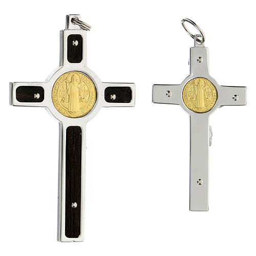 Pendentif croix Saint Benoit argent 925 médaille or 18k 6