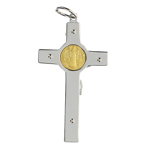Pendentif croix Saint Benoit argent 925 médaille or 18k 7