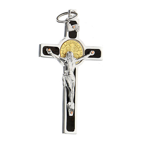 Pendente Croce San Benedetto argento 925 medaglia oro 18K 5