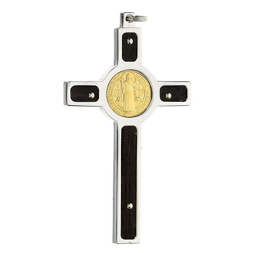 Pendente Croce San Benedetto argento 925 medaglia oro 18K 8