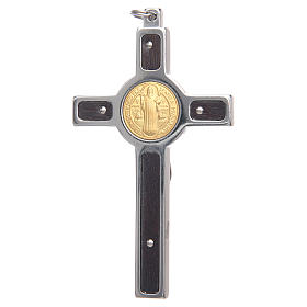 Anhänger Kreuz Sankt Benedikt aus Stahl, Silber 925 und Gold