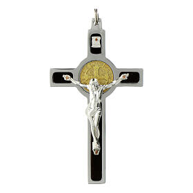 Anhänger Kreuz Sankt Benedikt aus Stahl, Silber 925 und Gold