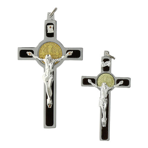 Anhänger Kreuz Sankt Benedikt aus Stahl, Silber 925 und Gold 3