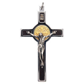 Pendente Croce San Benedetto acciaio, argento 925, oro 18K