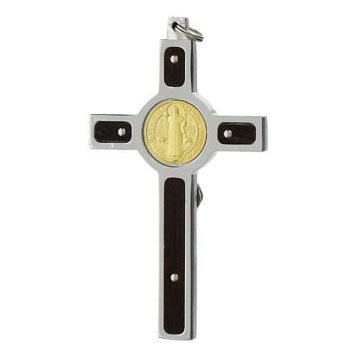 Pendente Croce San Benedetto acciaio, argento 925, oro 18K 4