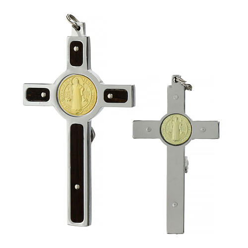 Pendente Croce San Benedetto acciaio, argento 925, oro 18K 5